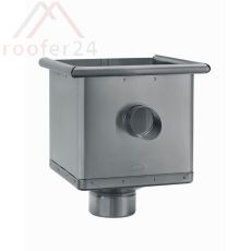 kubischer Wasserfangkasten exzentrisch 120mm mit Überlauf, Hellgrau