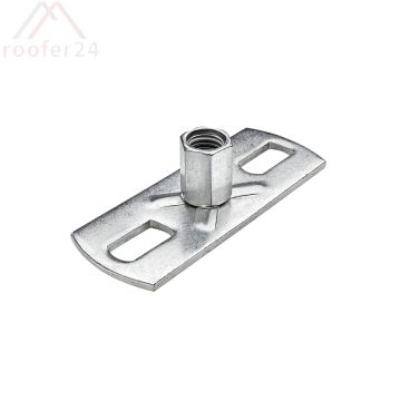 Verzinkte Grundplatte, 80 x 30 x 3 mm SW 13 mit Gewindemutter M8/M10