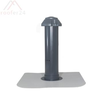 Huppers-VENT Flachdach-Lüfter DN 50 mit Kondenswasserablauf Flansch aus Folie, Bauder Thermoplan in silbergrau